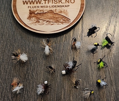 Håndlagde Øyvind høstfiske ørretfluer.